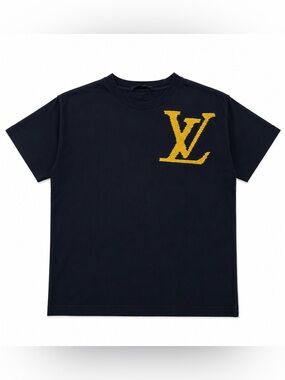🚩steal Louis Vuitton Navy Tee with Yellow LV Logo